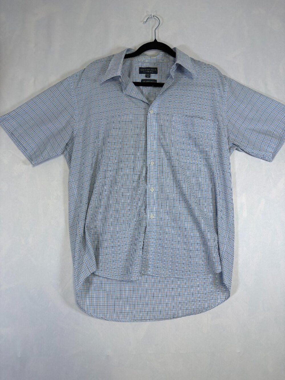 Country Club by Fletcher Jones Men’s Shirt M Blue Plaid Short Sleeve Button Up